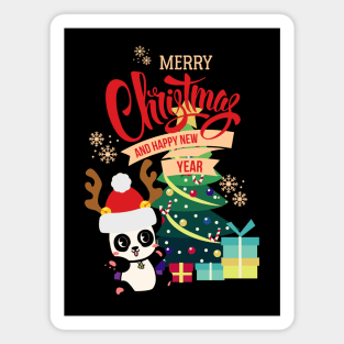 Cute Happy Panda Receives Many Christmas Gifts Magnet